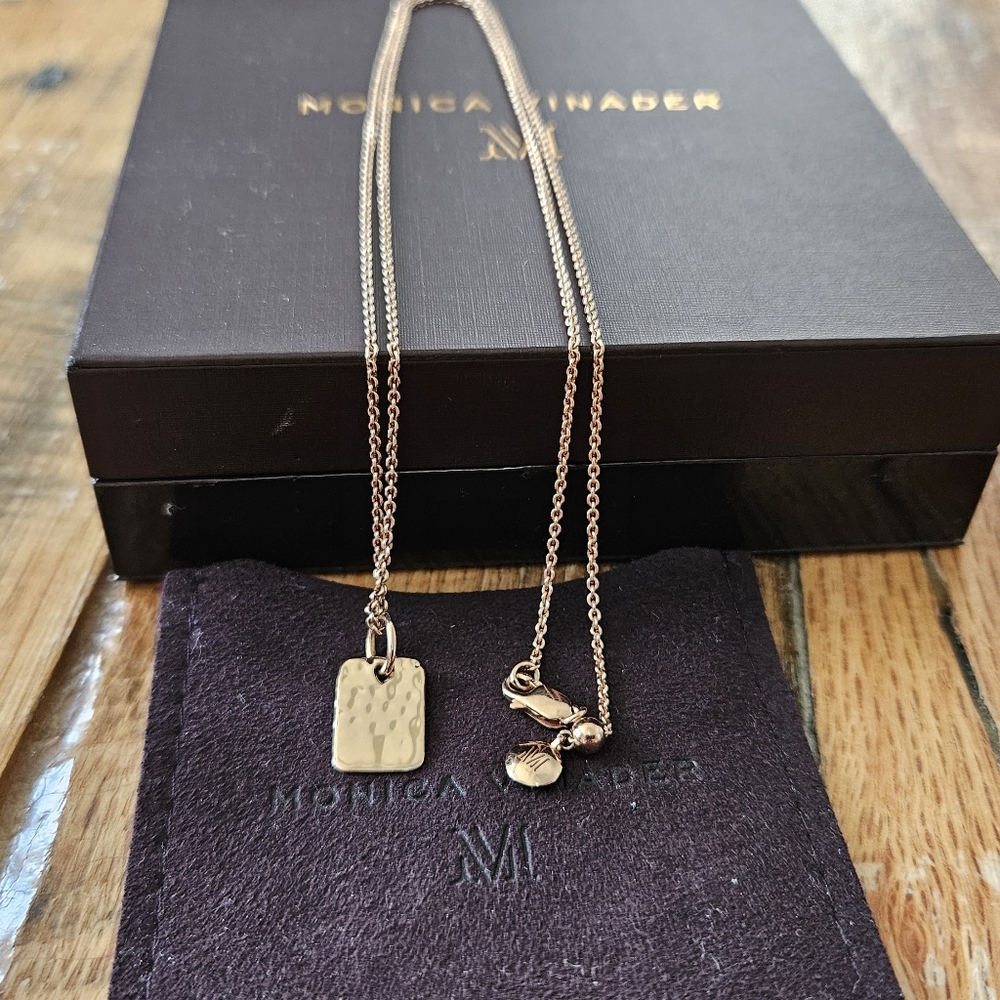 Monica Vinader rose gold vermeil dog tag necklace